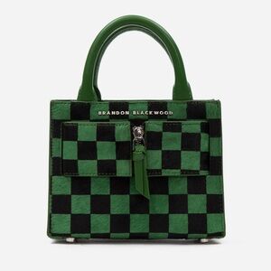 Ponyhair checkered green & black handbag with silver detailing